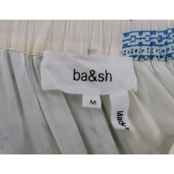 Ba&sh Lady Skirt Women Sz M Londer Midi Ecru Blue Folklore Block Print Bash EUC - Picture 4 of 15